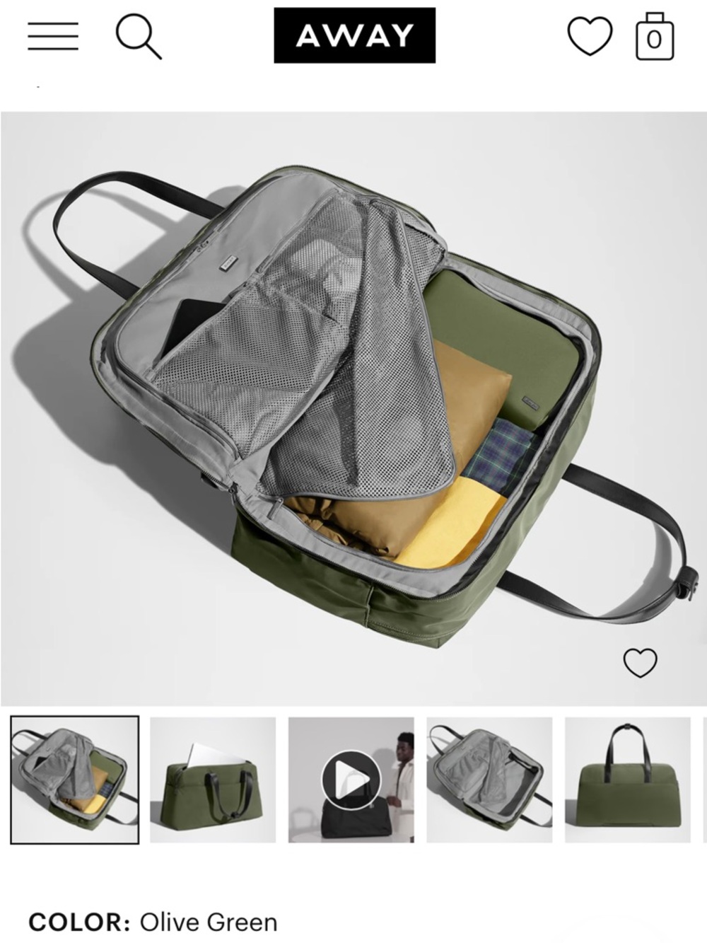 NWOT Away The Overnight Bag in Olive Green - Picture 4 of 11